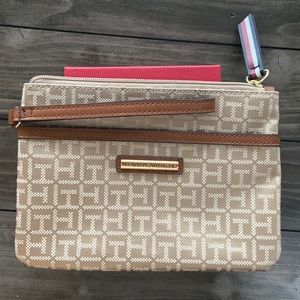Tommy Hilfiger Clutch Wristlet Purse Brown and Beige